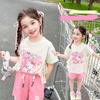 Nuevo Conjunto de Verano para Niñas Dulce y Lindo Versátil Elegante Manga Corta Shorts Ropa Casual Lindo Trendy