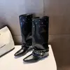 Botas Knight Versátiles de Punta Fina Modelo 2026 Talla Grande para Mujer Hasta la Rodilla Estilo Nuevo Botas de Moda con Tacón Cuadrado Pierna de Pantalón Negro