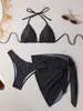 2027 Nova Moda Europeia e Americana Comércio Exterior Transfronteiriço Retrô Bolinhas Conjunto de Biquíni Duas Peças Sexy com Tiras Conjunto de Três Peças