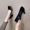 Sapatos Elegantes Femininos de Salto Alto com Blocos de Cores, Saltos Grossos, Sapatos de Trabalho Confortáveis para Mulheres, Outono 2025 Novos Sapatos Retrô de Bico Quadrado