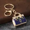 Chaveiro de liga europeu e americano criativo com strass e esmalte, estampa de leopardo, pingente de bolsa, acessório de moda, presente