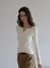 Suéter de Punto Trenzado con Cuello en V Color Albaricoque JISGN para Mujer Otoño Ajuste Delgado Temperamento Adelgazante Capa Base Top Casual para el Trabajo