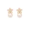 Pendientes de Flor de Perla con Esmalte Goteante Suave Estilo Francés Aguja de Plata S925 de Alta Gama Pendientes de Camelia Pendientes Elegantes de Moda