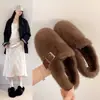Pantuflas de Felpa con Suela Gruesa para Mujer, Para Usar al Aire Libre, Nuevo Estilo 2026, Invierno, Con Felpa Adicional, Sin Talón, Pantuflas de Algodón Cálidas