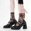 Calcetines de Malla de Verano hasta la Rodilla Estilo Ballet con Encaje de Lazo 3D Calcetines Transparentes Cortos Combinados con Medias de Seda de Vidrio Mary Jane