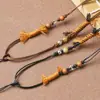 Collar DIY de cordón de cuero hecho a mano, cordón de algodón tejido, colgante thangka hecho a mano ajustable, cadena para suéter, cordón colgante de estilo étnico