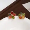 Pendientes Florales Coloridos Retro Estilo Coreano para Mujer, Versátiles, Pendientes de Alta Gama, Pendientes de Nicho Únicos y Elegantes