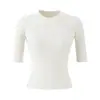 Suéter de punto calado de verano 2026, top de cuello redondo, ajuste ceñido, elástico, manga corta, estilo elegante maduro, camiseta de manga corta
