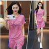 Traje Deportivo Estampado Moda de Verano para Mujer con Capucha Manga Corta Ropa Casual Conjunto de Dos Piezas Estilo Occidental Sudadera Holgada Ropa Deportiva