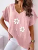 2026 Verano Transfronterizo Europeo y Americano Popular Talla Grande Ropa de Mujer Comercio Exterior Estampada Cuello en V Casual Mangas Cortas Tipo Murciélago Top para Mujer