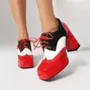 2025 Nova Cor Color Block Cadarço Bico Quadrado Sapatilhas Plataforma Sola Grossa Sapatos de Salto Grosso Tamanhos Grandes 40-48 Exportação Transfronteiriça