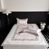 Verão lavável na máquina conjunto de três peças de tapete de seda gelada estampa digital de flor flor sensação fresca touca de cama ar condicionado tapete macio rosa
