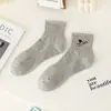 Calcetines de Oso Polar para Hombre, Nueva Colección Primavera/Verano, Calcetines Cortos Bordados de Dibujos Animados Shawn Yue, Calcetines Tobilleros de Algodón Negros y Blancos Deportivos de Moda Coreana