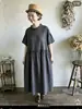 Vestido de Verão Novo Estilo Transfronteiriço Estilo Floresta com Gola Franzida de Algodão e Linho, Solto e Versátil, Vestido de Comprimento Médio que Rejuvenesce 88289