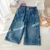 Jeans de otoño para niños y niñas, estilo coreano, con parches de estrellas y bordados, pantalones casuales, moda de otoño para niños, pantalones de pierna ancha de moda