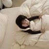 Juego de cama de cuatro piezas de algodón Tianzhu hilado de color para dormir desnudo estilo japonés, funda nórdica, sábana bajera, ropa de cama