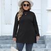 Blusas femininas transfronteiriças europeias e americanas plus size femininas gola alta slim blusa de base listrada canelada fenda comprimento médio camiseta F930