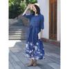 Vestido Longo A-Line Slimming de Algodão e Linho com Estampa Posicional e Cintura de Amarrar para o Verão 2026