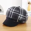 Gorra Octogonal de Moda a Cuadros Vintage para Mujer, Boina Versátil Casual de Otoño e Invierno, Boina Adelgazante para Viaje, Gorra de Periodista Estilo Británico