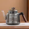 Tetera Grande de Vidrio de Borosilicato Espeso con Mango de Madera, Juego de Té Simple Auto-Llenable Resistente al Calor