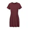 Vestido Feminino Americano Justo de Gola Redonda e Manga Curta, Estilo Básico Ajustado, Mini Vestido Bodycon Esticável e Sexy