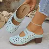 Sandalias de verano 2026 de tacón alto con punta abierta, diseño calado, estilo europeo y americano, talla grande, nuevas sandalias de tacón grueso para mujer