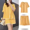 Pijama feminino verão novo estilo coreano doce manga curta curto falso cardigã casual pulôver roupa de casa