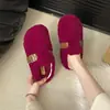 Pantuflas Calientes de Media Caña con Forro de Felpa, Punta Cerrada, Suela Gruesa, Pantuflas de Piel Estilo Nuevo para Mujer, Para Usar al Aire Libre 2026 Punta Redonda Otoño/Invierno Pantuflas Perezosas