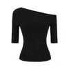 Camiseta Pura y Atractiva de Tencel Hombros Descubiertos Manga Media para Mujer, Nuevo Estilo Verano 2026, Ceñida a la Cintura, Fruncida, Corte Ajustado, Top Corto para Chicas Atrevidas
