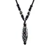 Collar de Cuenta Dzi de Nueve Ojos del Tíbet Colgante de Ágata Cadena de Suéter de Personalidad Vintage Estilo Étnico Cuerda de Algodón Colgante Largo Unisex
