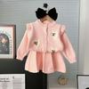 JINYONG2024 Suéter de Punto para Niñas Otoño e Invierno Nuevo Elegante de Moda Cardigan de Dos Piezas para Niñas Pequeñas