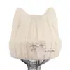 Gorro de punto suelto de alta calidad coreano con orejas de gato, clip en, con cordones de colores y adornos de perlas, un gorro cálido y protector de orejas para mujer en otoño e invierno