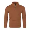 Suéter de Tricô Masculino com Gola Alta Meia e Zíper Suéter Masculino de Outono Solto Pulôver Casual Tricô de Manga Longa (1