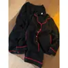 Conjunto de Pijama de Gasa de Algodón con Encaje de Color Contrastante para Mujer, Nuevo Estilo de Otoño Casual Tallas Grandes Ropa de Casa Conjunto de Dos Piezas que se Puede Usar Afuera