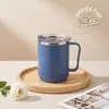 Taza de acero inoxidable 304 para estudiantes de 15.5 oz con tapa hermética, apta para cocina de inducción, taza de café aislada con asa