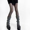 Meias Arrastão com Padrão Vertical de Losangos Meia-calça Listrada Retrô Torcida Pura Desejo Emagrecedora Meia-calça Feminina Cinza com Renda Base Meias Primavera e Outono