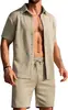 Nuevo Suéter de Punto 2025 Verano Casual Texturizado Traje de Manga Corta para Playa Pantalones Cortos de Corbata Traje con Bolsillos