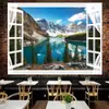 Tapiz de pared con diseño de paisaje de ventana para colgar en la pared, ideal para dormitorio, mesita de noche, decoración del hogar