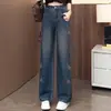 Jeans rectos de moda retro bordados personalizados para mujer, pantalones azules holgados de cintura alta nuevos para otoño de 2026