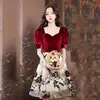 Vestido de Noche Negro Nuevo Vestido Casual Estampado Retro para Mujer Vestido Elegante para Banquetes Estilo Largo