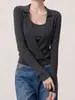 Venta al por mayor Transfronterizo Ropa de Mujer Artículo Popular 2026 Nuevo Estilo Estilo Elegante Solapa Cuello en V Cruzado Corte Ajustado Manga Larga Top de Punto
