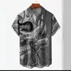 Sitio Web Independiente Europeo y Americano Transfronterizo Camisa Casual de Moda de Manga Corta con Cuello Campana para Hombre Nueva de Verano con Estampado de Violín