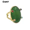 Wt-R585 Anillo Abierto Geométrico Retro Británico con Patrón Ovalado, Piedra Natural Colorida, Chapado en Oro de 18 Quilates para Hombres y Mujeres