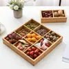 Caixa de Armazenamento de Lanches de Frutas Secas Jiugongge Sem Tinta Sem Cera Saudável Dividido Xadrez Prato Quente Prato Prato Fruteira de Bambu