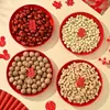 Plato de Frutas para Boda, Celebración de Compromiso de Boda, Dulces de Frutas Secas, Plato de Dulces para Boda, Estilo Chino, Plato Redondo Rojo de Frutas de Aspecto Elegante