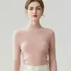 Suéter de punto base para mujer, de primera línea, listo para usar, sin costuras, 100% cachemira pura, cuello semi-alto, acanalado, corte ajustado, adelgazante