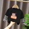G2212# camiseta de manga comprida para meninas algodão primavera e outono infantil blusa falsa de duas peças camiseta básica para meninas listrada