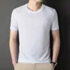 Camiseta de Verano de Seda Helada para Hombre Nueva de Manga Corta Fina con Cuello Redondo Casual Fresca Transpirable Top Jacquard 1/2 Pieza