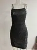 Vestido cruzado de tiras con lentejuelas para mujer, europeo y americano, sin espalda, de verano, lujo ligero, vestido corto de alta gama, vestido ajustado sexy