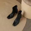 Nuevas botas de tobillo de cuero genuino para otoño e invierno para comercio transfronterizo, tacón grueso, punta cuadrada, botines negros de tacón alto para mujer, marrones plisados, versátiles, de moda